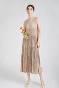 Designer Inspired Pleated Sleeveless Midi Dress