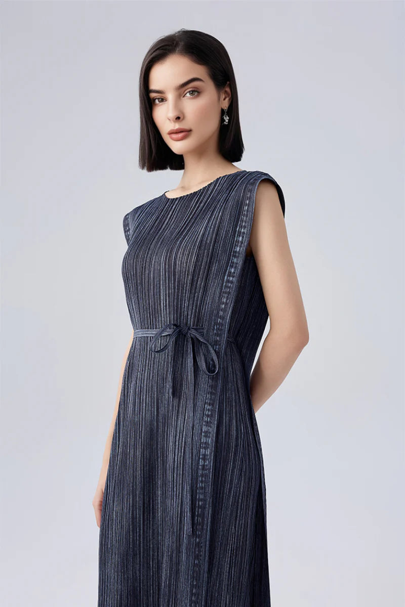 Designer Inspired Pleated Sleeveless Midi Dress