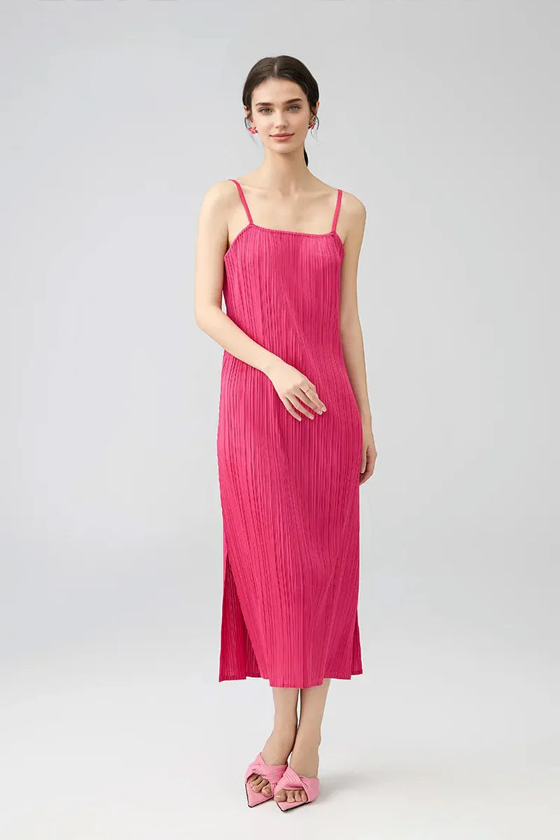 Designer Inspired Pleated Midi Slip Dress