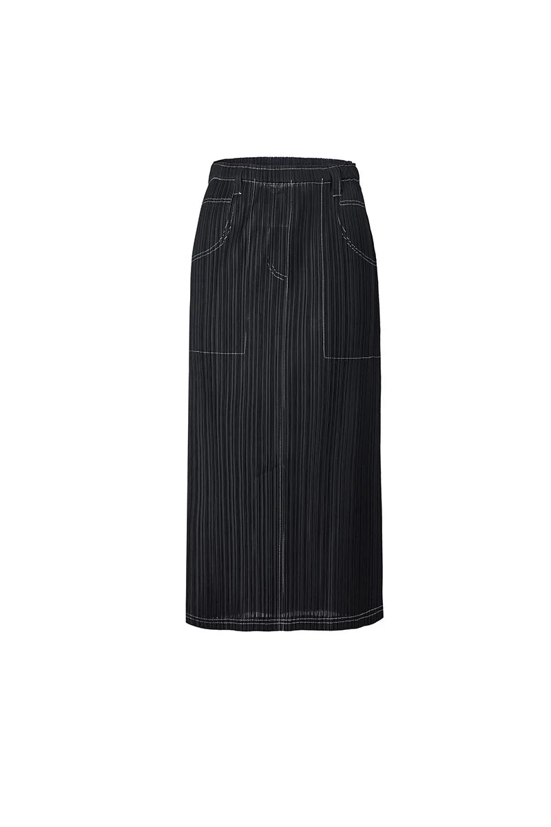 Designer Inspired Pleated Pull-On Midi Skirt