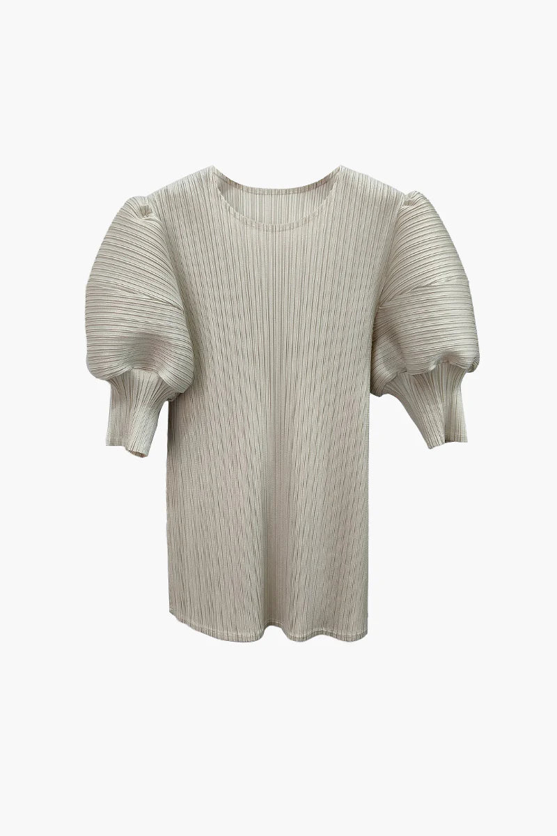 Designer Inspired Pleated Puff-Sleeve Top