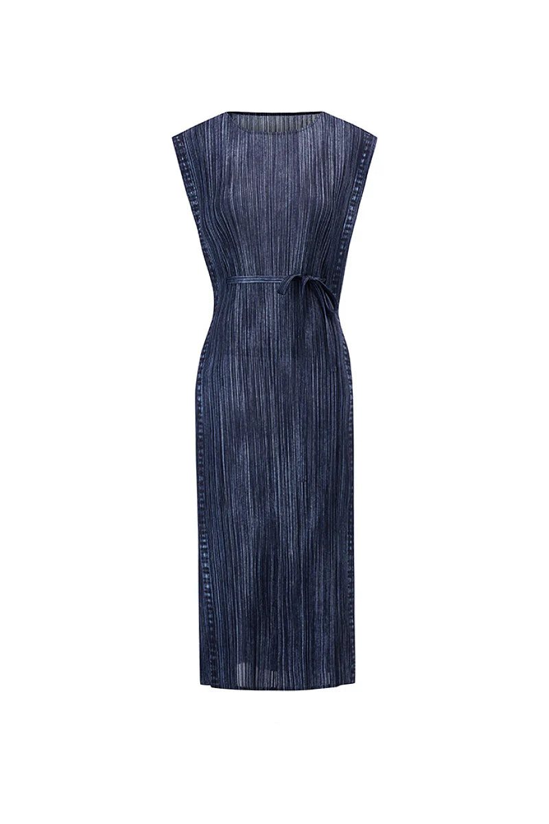 Designer Inspired Pleated Sleeveless Midi Dress