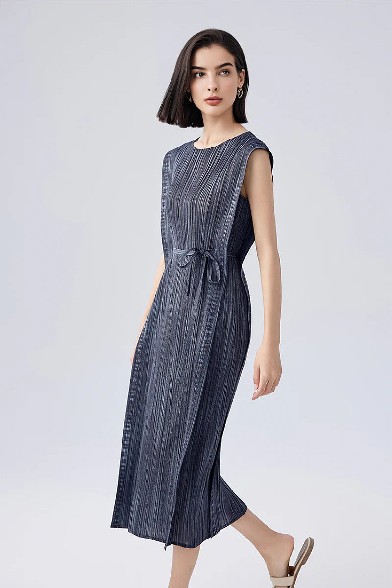 Designer Inspired Pleated Sleeveless Midi Dress