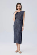 Designer Inspired Pleated Sleeveless Midi Dress