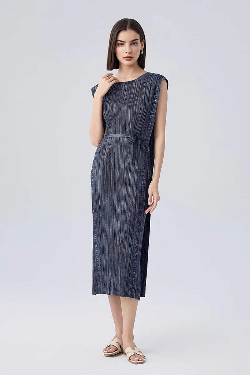 Designer Inspired Pleated Sleeveless Midi Dress