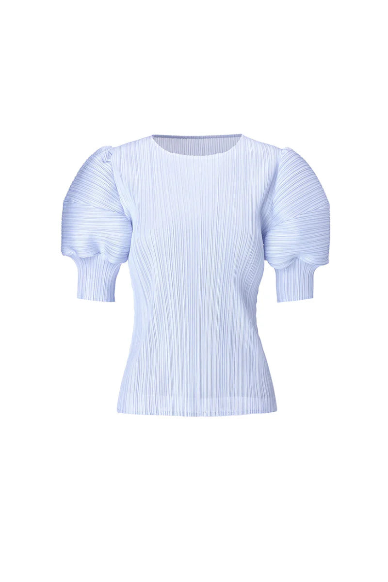 Designer Inspired Pleated Puff-Sleeve Top
