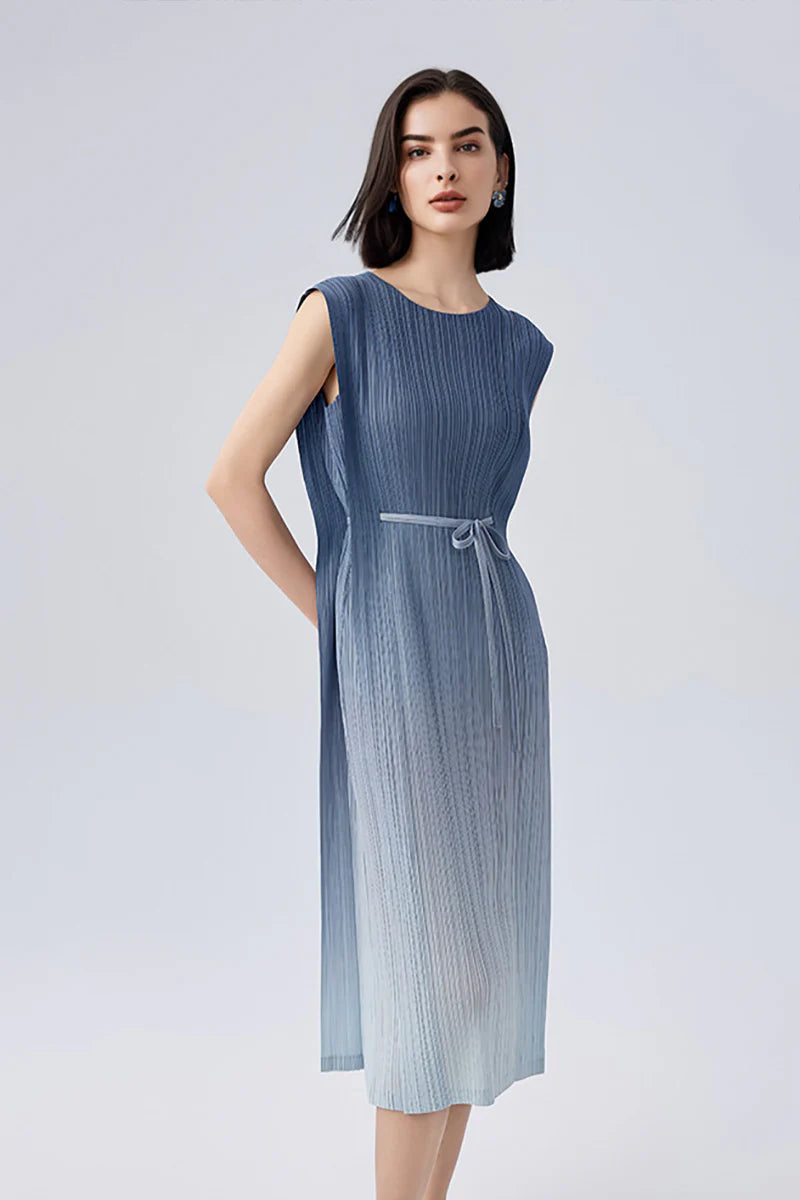 Ombre Pleated Sleeveless Midi Dress