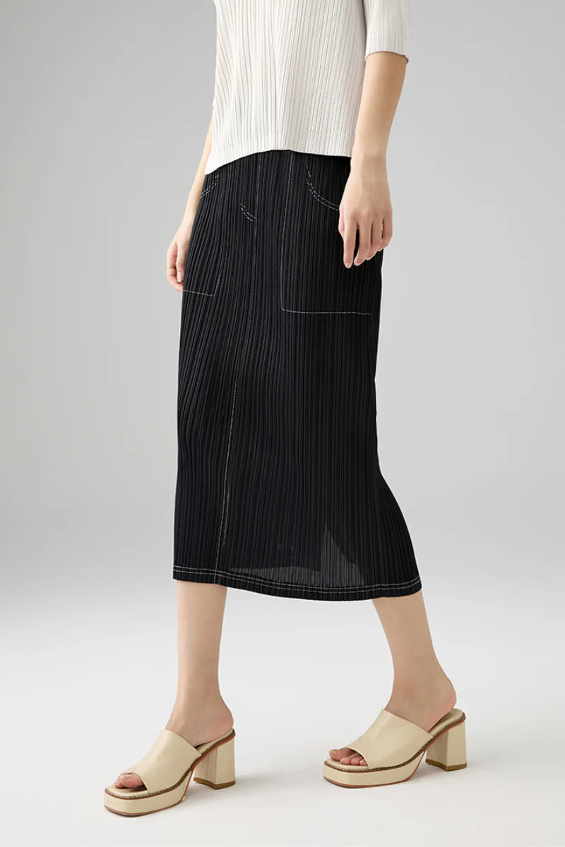 Designer Inspired Pleated Pull-On Midi Skirt