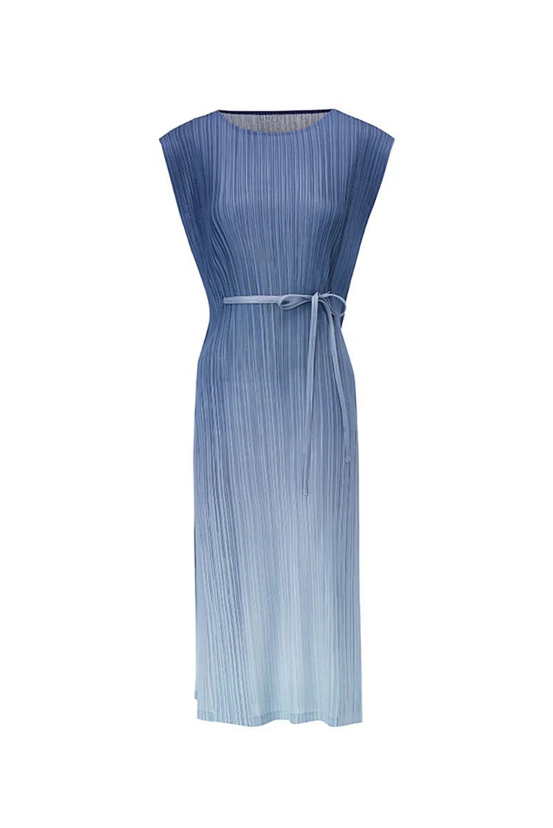 Ombre Pleated Sleeveless Midi Dress