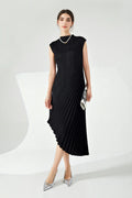 Designer Inspired Pleated Asymmetrical Sleeveless Midi Dress