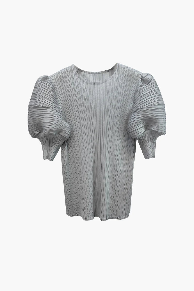 Designer Inspired Pleated Puff-Sleeve Top