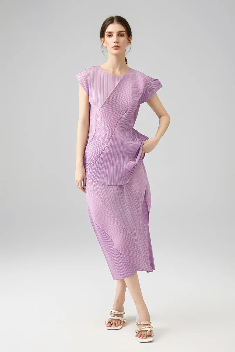 Designer Inspired Pleated Cap-Sleeve Top