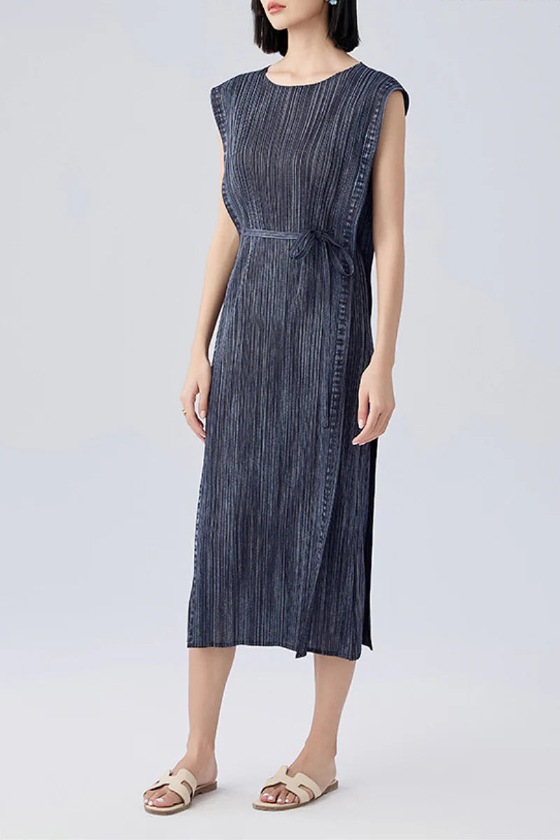 Designer Inspired Pleated Sleeveless Midi Dress