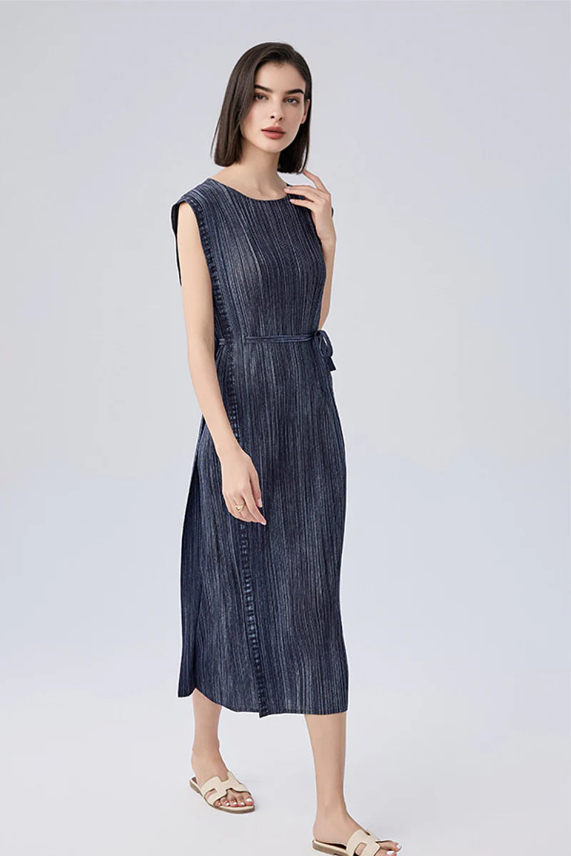 Designer Inspired Pleated Sleeveless Midi Dress