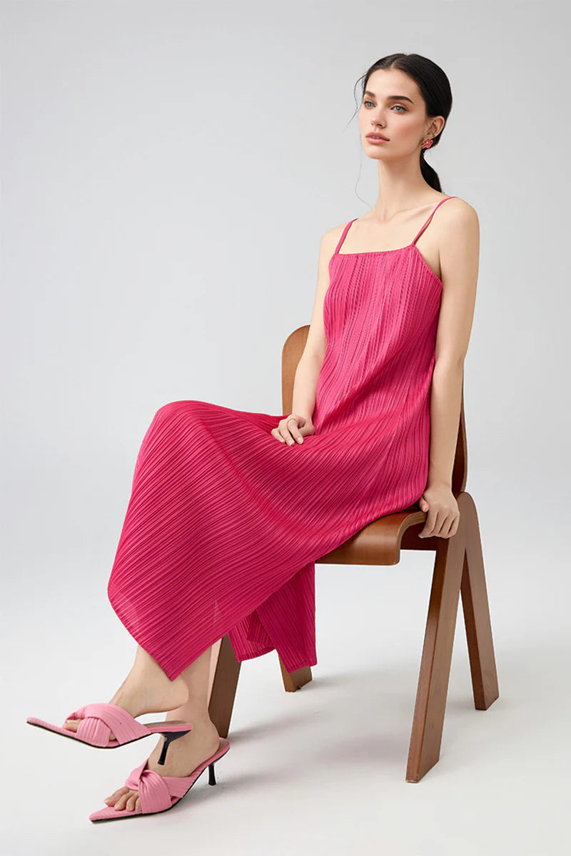 Designer Inspired Pleated Midi Slip Dress