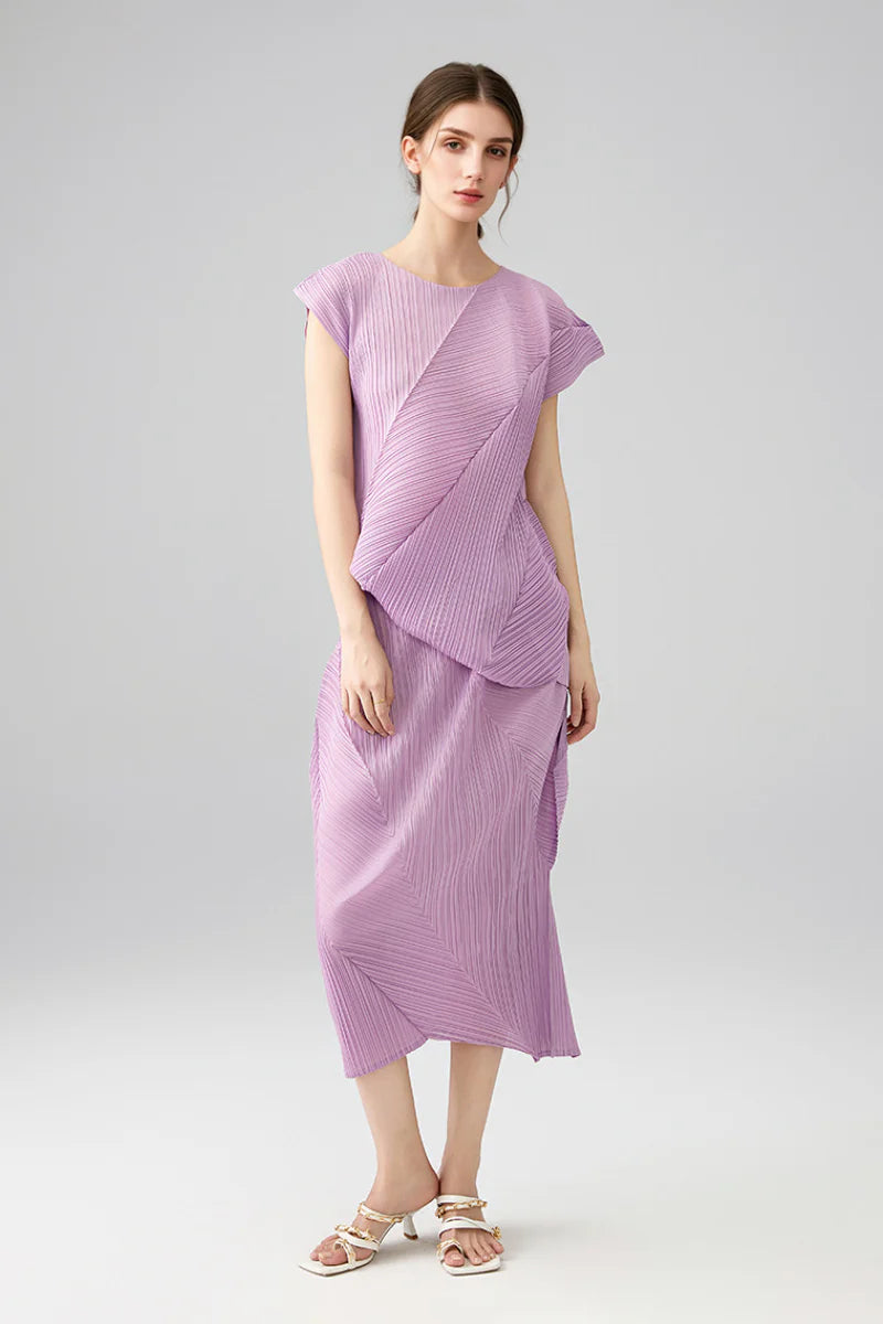 Designer Inspired Pleated Cap-Sleeve Top