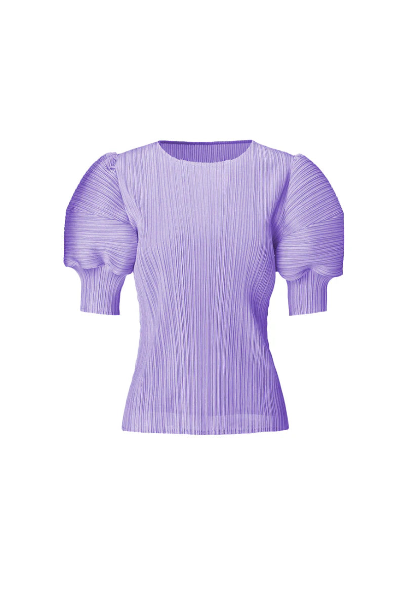 Designer Inspired Pleated Puff-Sleeve Top